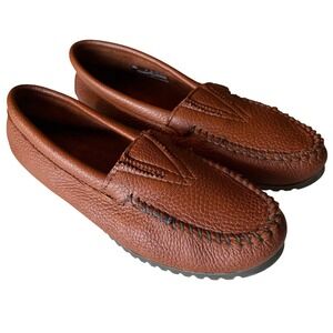 Minnetonka Womens Moosehide Classic Gore Front Moccasin Loafers Brown Leather 8